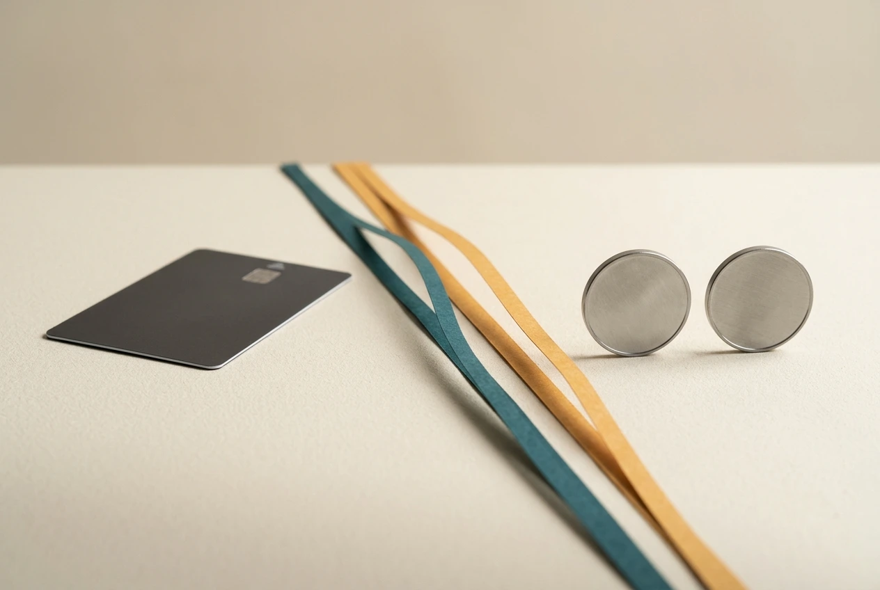 Abstract contactless bank card and digital coin forms connected by two neutral pathways